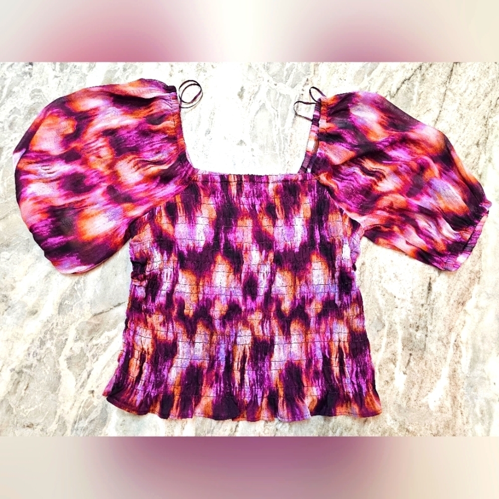 Old Navy Smocked Tube Top Puff Sleeve Set NWT Size L Multicolor Festival Boho